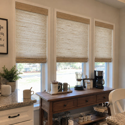 Kincmo Motorized Woven Wood Shades 50%/70%/100% Blackout - Natural Rustic