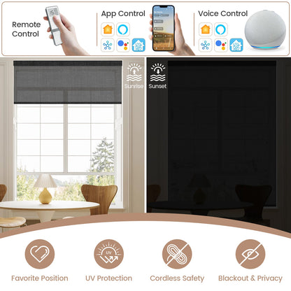 Kincmo No Drill Roller Shades, Motorized 50% Blackout Light Filtering - Eclipse