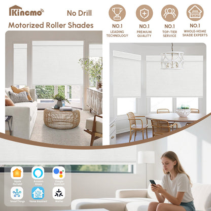 Kincmo No Drill Roller Shades, Motorized 100% Blackout - Dreamy