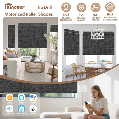 Kincmo No Drill Roller Shades, Motorized 100% Blackout - Dual Sided