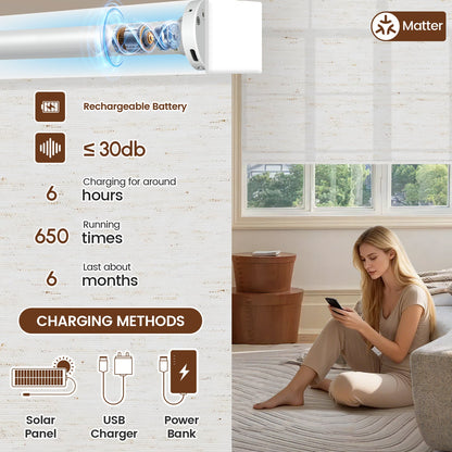 Kincmo No Drill Roller Shades, Motorized 75% Blackout Light Filtering - Linen