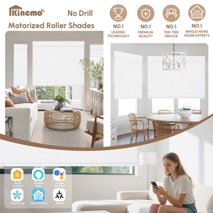 Kincmo No Drill Roller Shades, Motorized 100% Blackout - Elegant