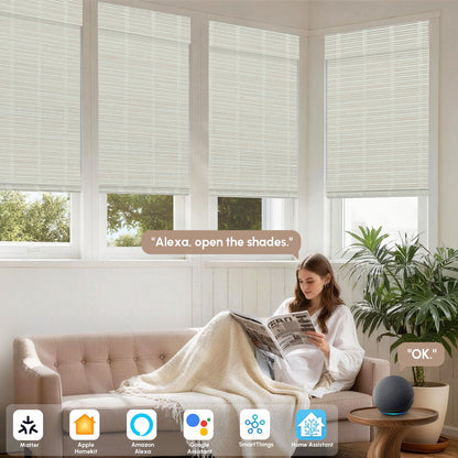 Kincmo Motorized 100% Bamboo Shades 50%/70%/100% Blackout - Pure Bamboo