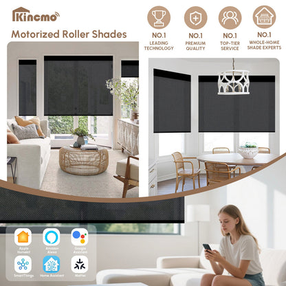 Kincmo No Drill Motorized Solar Shades, 0%/1%/3%/5% Openness For UV Protection