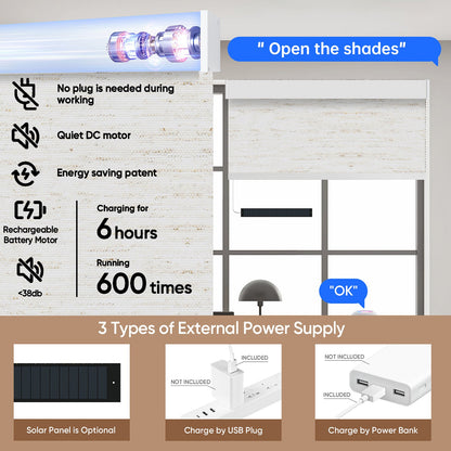 Kincmo Motorized Roller Shades 100% Blackout - Linen