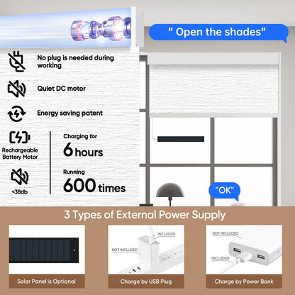 Kincmo No Drill Roller Shades, Motorized 100% Blackout - Atlantic