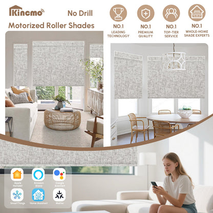 Kincmo No Drill Roller Shades, Motorized 100% Blackout - Mist