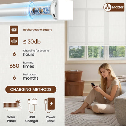 Kincmo No Drill Roller Shades, Motorized 75% Blackout Light Filtering - Classic