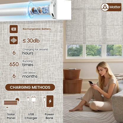 Kincmo No Drill Roller Shades, Motorized 75% Blackout Light Filtering - Mist