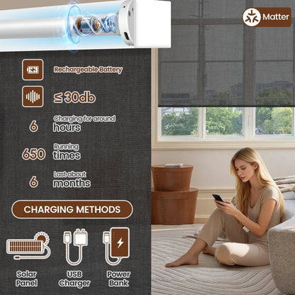 Kincmo Motorized Light Filtering Roller Shades 50% Blackout - Eclipse