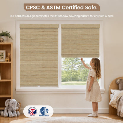 Kincmo Cordless Woven Wood Shades 50%/70%/100% Blackout - Natural Rustic