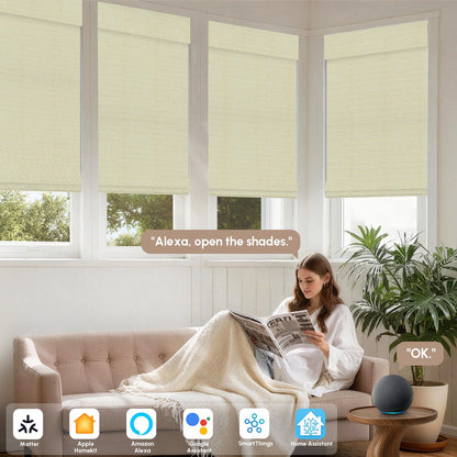 Kincmo Motorized Woven Wood Shades 50%/70%/100% Blackout - Organic Texture