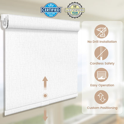 Kincmo No Drill Cordless Roller Shades 100% Blackout - Classic