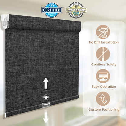 Kincmo No Drill Cordless Roller Shades 100% Blackout- Dual Sided