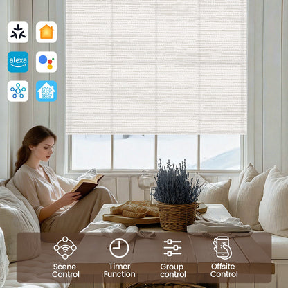 Kincmo No Drill Roller Shades, Motorized 70% Blackout Light Filtering - Aqua Waves