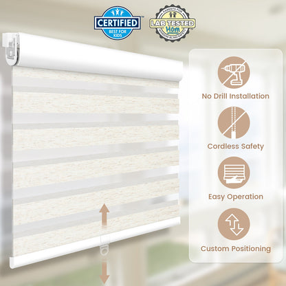 Kincmo No Drill Cordless Zebra Shades 75% Blackout - Linen