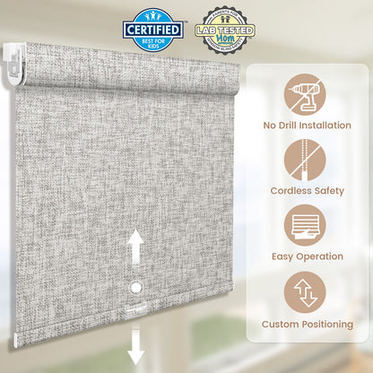 Kincmo No Drill Cordless Roller Shades 100% Blackout - Mist