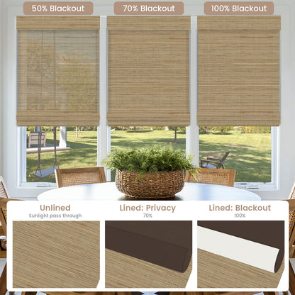 Kincmo Motorized Woven Wood Shades 50%/70%/100% Blackout - Natural Rustic