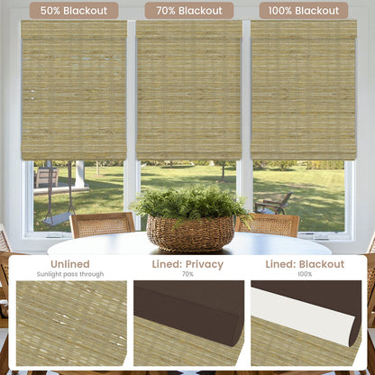 Kincmo Motorized Woven Wood Shades 50%/70%/100% Blackout - Organic Texture