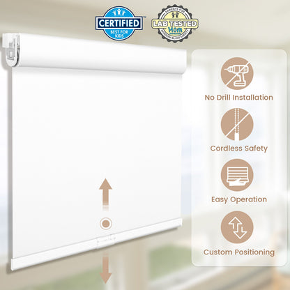 Kincmo No Drill Cordless Roller Shades 100% Blackout - WaterProof Vinyl