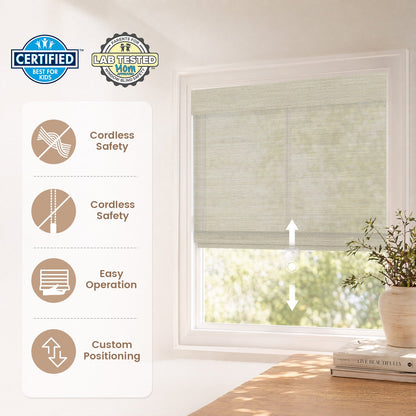 Kincmo Cordless Woven Wood Shades 50%/70%/100% Blackout - Designer