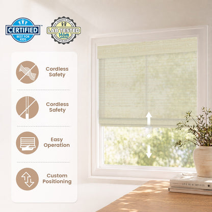 Kincmo Cordless Woven Wood Shades 50%/70%/100% Blackout - Natural Rustic