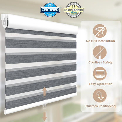 Kincmo No Drill Cordless Zebra Shades 70% Blackout - Galaxy