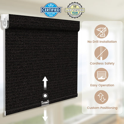 Kincmo No Drill Cordless Roller Shades 100% Blackout - Eclipse