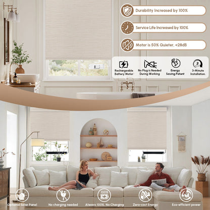 Kincmo No Drill Roller Shades, Motorized 100% Blackout - Weave