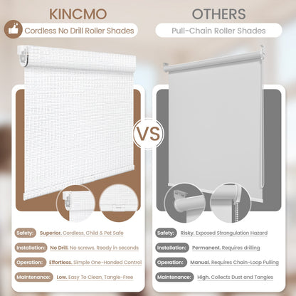 Kincmo No Drill Cordless Roller Shades 100% Blackout - Weave