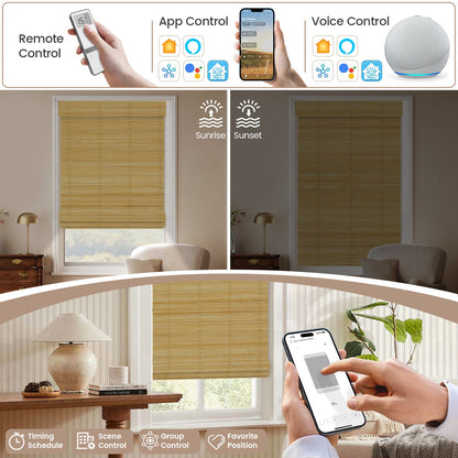Kincmo Motorized 100% Bamboo Shades 50%/70%/100% Blackout - Pure Bamboo