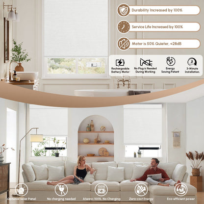Kincmo No Drill Roller Shades, Motorized 100% Blackout - Dreamy