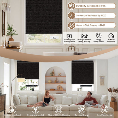 Kincmo No Drill Roller Shades, Motorized 100% Blackout - Eclipse