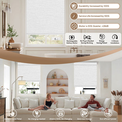 Kincmo No Drill Roller Shades, Motorized 100% Blackout - Aqua Waves