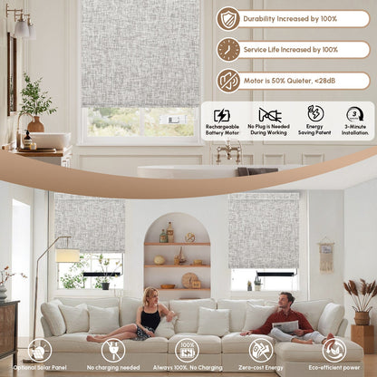 Kincmo No Drill Roller Shades, Motorized 100% Blackout - Mist