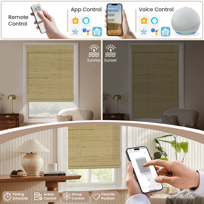 Kincmo Motorized Woven Wood Shades 50%/70%/100% Blackout - Organic Texture