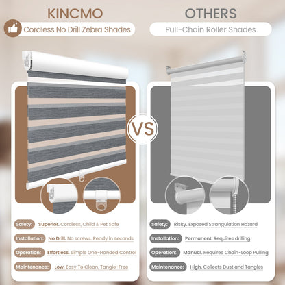 Kincmo No Drill Cordless Zebra Shades 70% Blackout - Galaxy