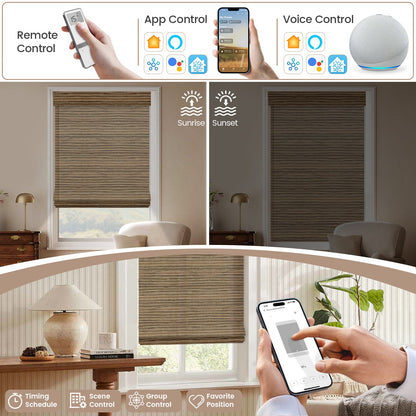 Kincmo Motorized Woven Wood Shades 50%/70%/100% Blackout - Natural Rustic