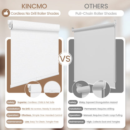 Kincmo No Drill Cordless Roller Shades 100% Blackout - Elegant