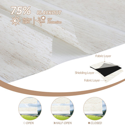 Kincmo No Drill Zebra Shades, Motorized 75% Blackout - Linen