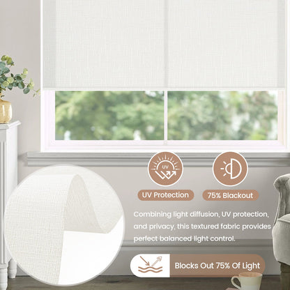 Kincmo No Drill Roller Shades, Motorized 75% Blackout Light Filtering - Classic