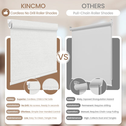 Kincmo No Drill Cordless Roller Shades 100% Blackout - Dreamy