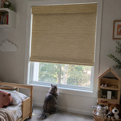 Kincmo Cordless Woven Wood Shades 50%/70%/100% Blackout - Natural Rustic