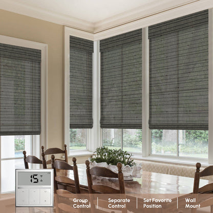 Kincmo Motorized Natural Woven Wood Shades 50%/70%/100% Blackout - Designer