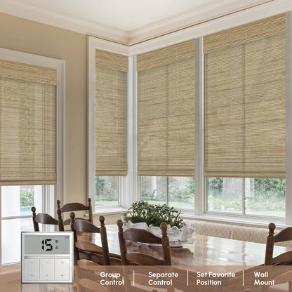 Kincmo Motorized Woven Wood Shades 50%/70%/100% Blackout - Natural Rustic