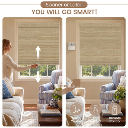 Kincmo Cordless Woven Wood Shades 50%/70%/100% Blackout - Natural Rustic