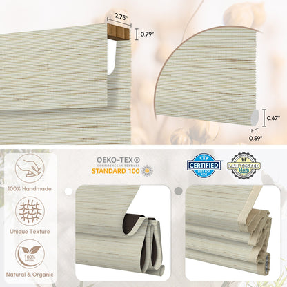Kincmo Cordless Woven Wood Shades 50%/70%/100% Blackout - Designer