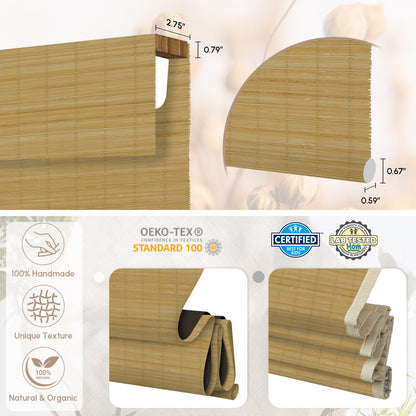 Kincmo Cordless 100% Bamboo Shades 50%/70%/100% Blackout - Pure Bamboo