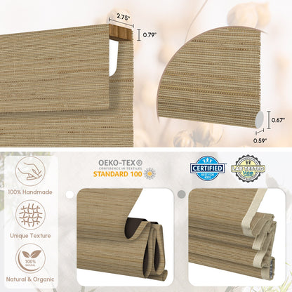 Kincmo Cordless Woven Wood Shades 50%/70%/100% Blackout - Natural Rustic