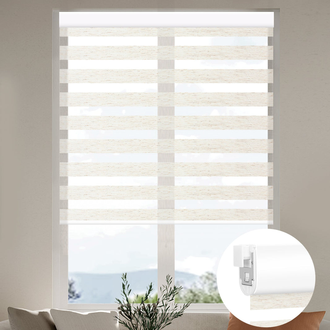 Kincmo No Drill & Drill Zebra Shades, Motorized Blackout & Light Filtering - All Colors